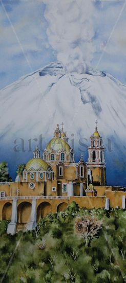 Iglesia de los Remedios (cholula Puebla) Watercolour Paper Landscaping