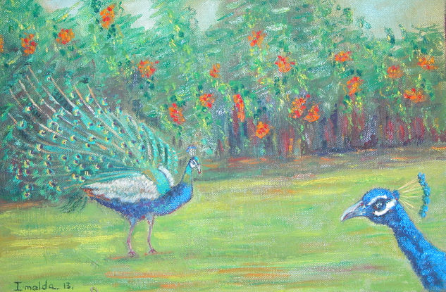 Pavos reales. Oil Panel Animals