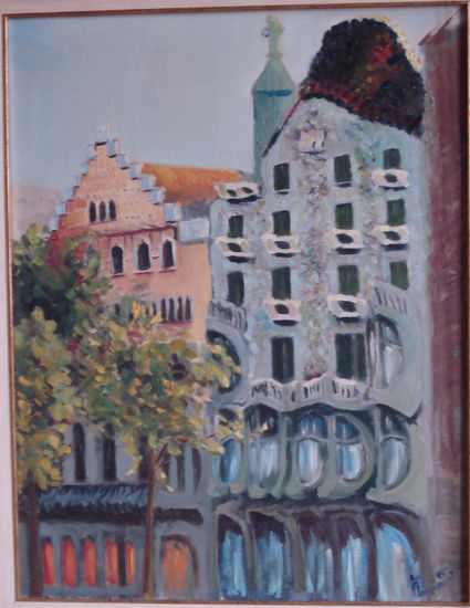 Casa Amatller i Casa Batlló Oil Canvas Landscaping