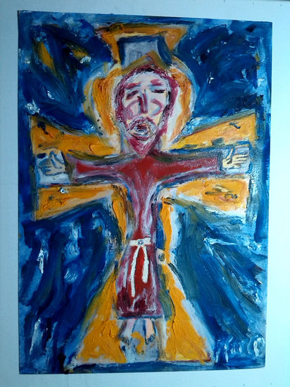 CRISTO ROMANICO Óleo Papel Figura