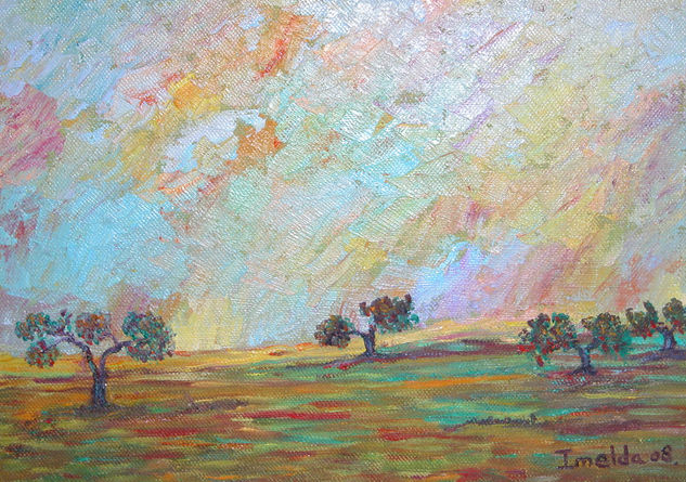 Puesta de sol con encinas Oil Canvas Landscaping