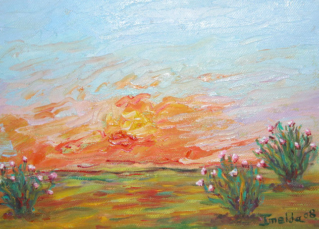 Puesta de sol con adelfas.