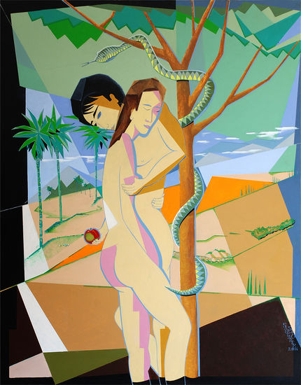 Adam and Eve Media Mixta Lienzo Desnudos