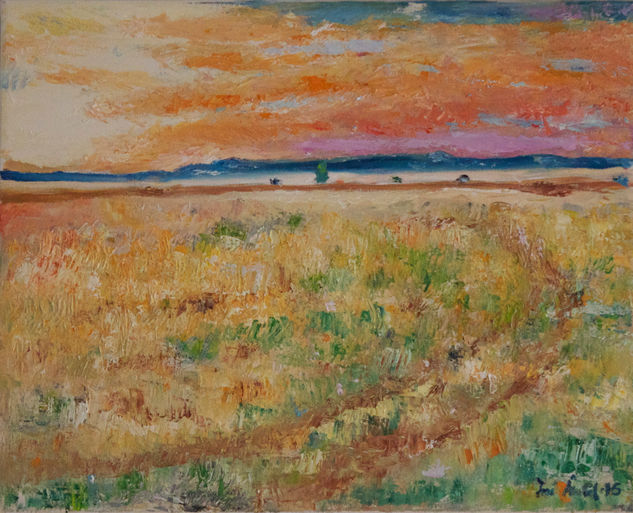 ATARDECER CON RASTROJO Óleo Lienzo Paisaje