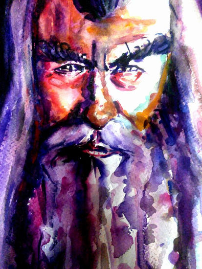 Gandalf el Gris Acuarela Papel Retrato