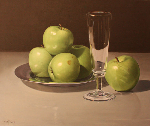 Manzanas y copa Oil Canvas Still Life Paintings