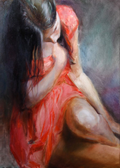 Lady in red Oil Canvas Figure Painting