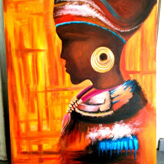 africana Oil Panel Figure Painting