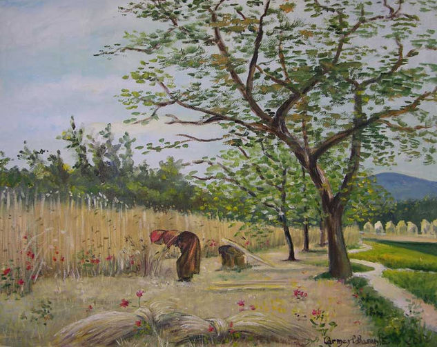 El duro trabajo del campo Oil Canvas Landscaping