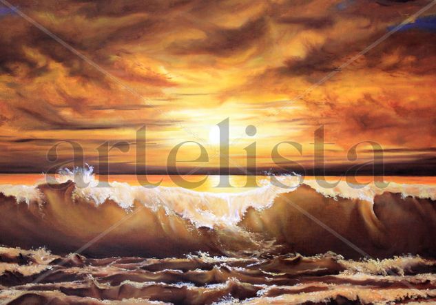 olas del crepúsculo Oil Canvas Marine Painting