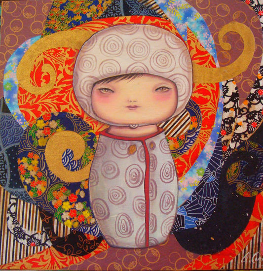 White Kokeshi Mixed media Others Figure Painting