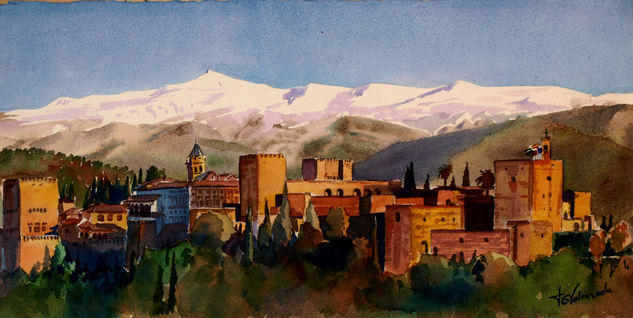 Alhambra Acuarela Papel Paisaje