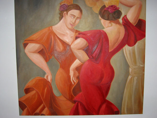 BAILANDO EN  LA FERIA Oil Canvas Figure Painting