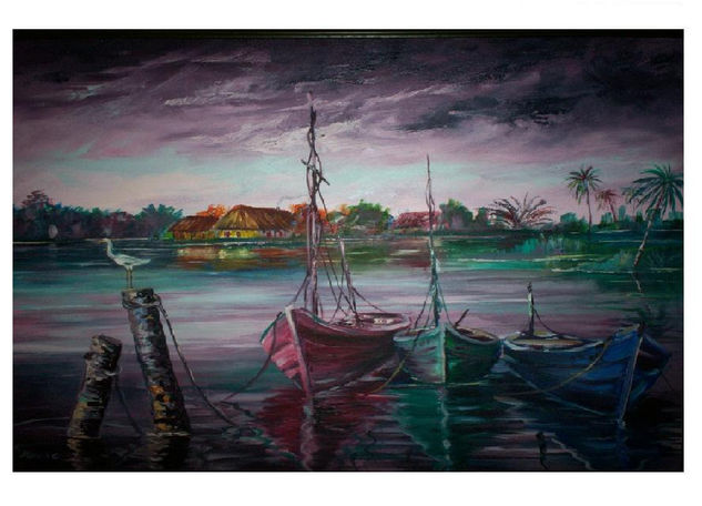 ATARDECER CON BARCOS Oil Canvas Landscaping