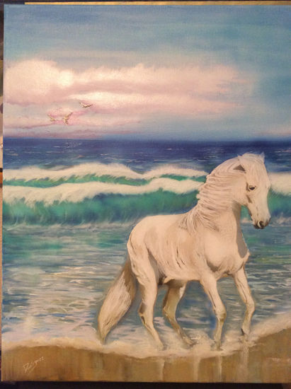 Caballo en la playa HORSE ON THE BEACH Oil Canvas Marine Painting