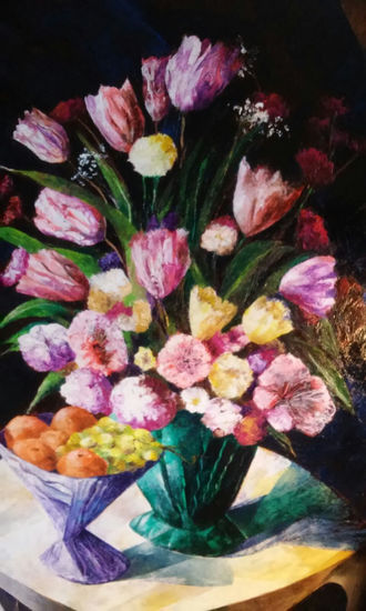 Bodegón Oil Textile Floral Painting