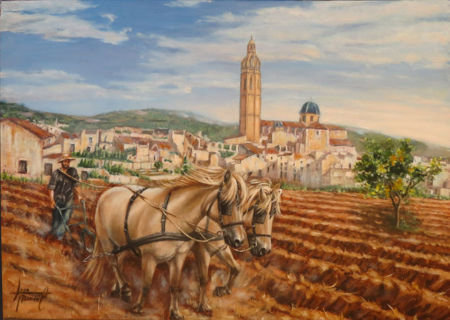 Arando la tierra en Alcalá de Xivert . Oil Canvas Landscaping