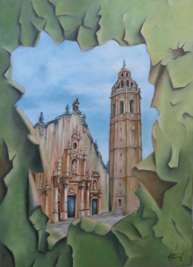 Campanario de Alcalá de Xivert ,tempus fugit . Oil Canvas Landscaping