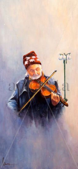 Violinista Oil Panel Figure Painting