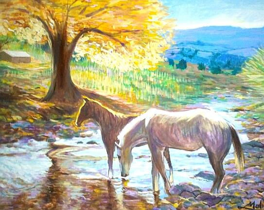 caballos y araguaney Acrylic Canvas Animals