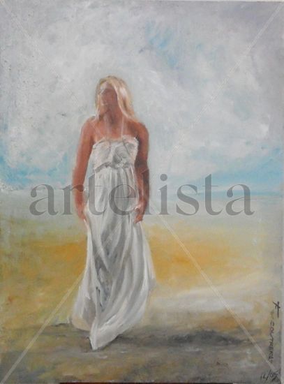 Dama de Blanco Oil Canvas Figure Painting