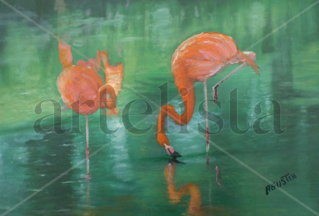 flamingo rosa Oil Panel Animals