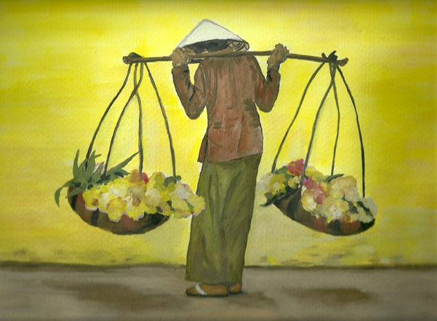 Tired Florist ,watercoulor painting by Shahrzad Ranji