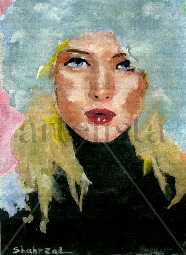 Russian Girl In Ushanka ,Watercolor By Shahrzad Ranji