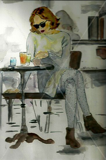 Coffee House, Watercolor By Shahrzad Ranji Acuarela Otros Figura