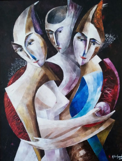 Robert y sus amigas Oil Textile Figure Painting