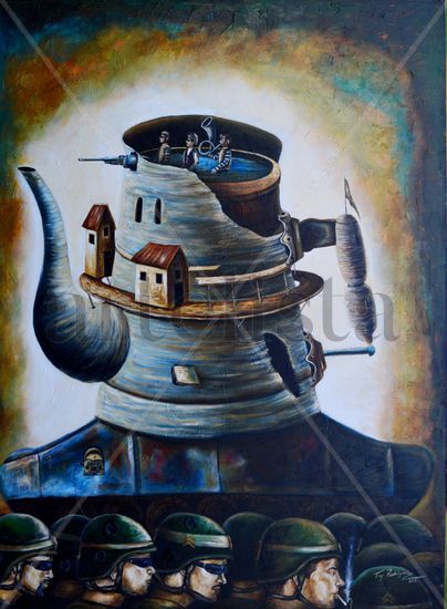 La invasion de los tanques cafetera Oil Canvas Others