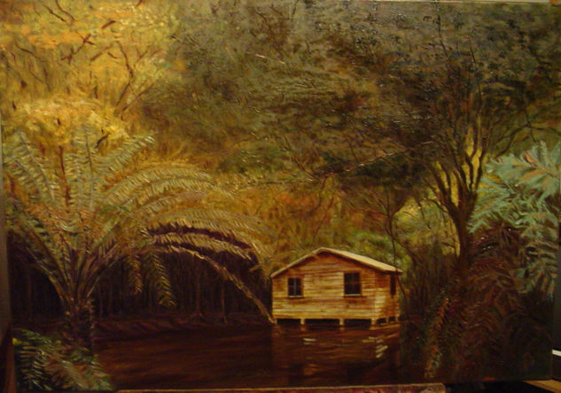 casa en el delta Media Mixta Lienzo Paisaje