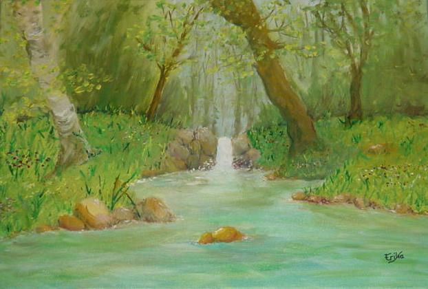 Bosque con cascada Oil Canvas