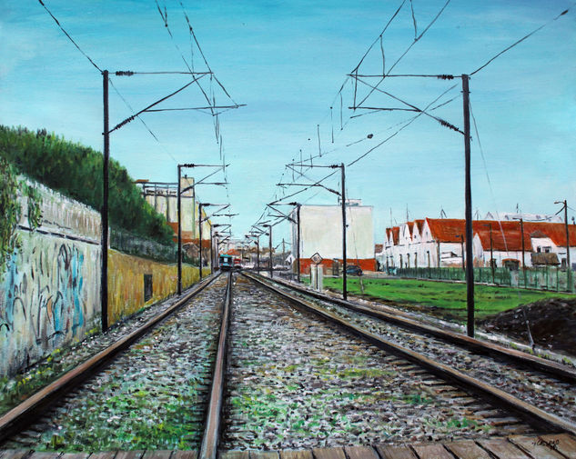 Train lines in Faro Oil Canvas Landscaping