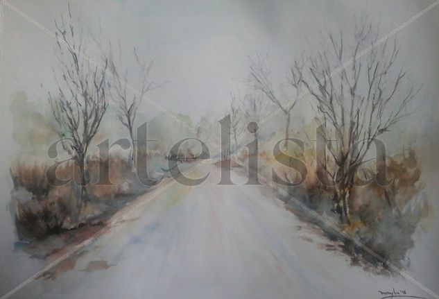 INVIERNO EN PERALVILLO Acuarela Papel Paisaje