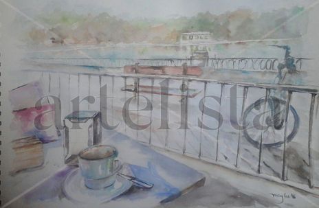 Tomando café en el...