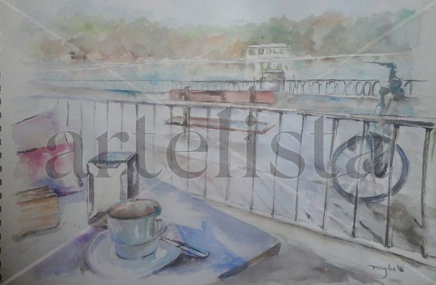 Tomando café en el Parque del Retiro de Madrid