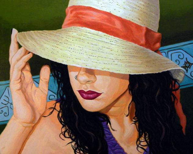 Gal with Hat Acrylic Canvas Portrait