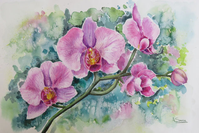 Orquideas Watercolour Paper Floral Painting