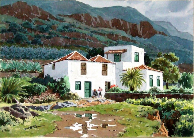 Casa en el campo, Tenerife Acuarela Papel Paisaje