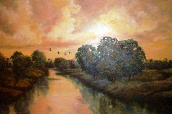 Río llanero crecido Oil Canvas Landscaping