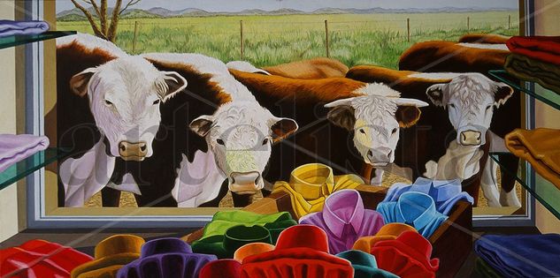 LAS VACAS CURIOSAS Oil Textile Animals