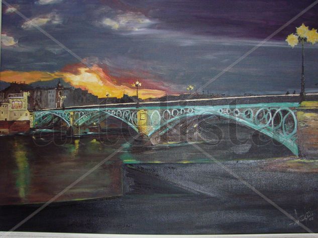 Puente de Triana de noche Oil Canvas Landscaping