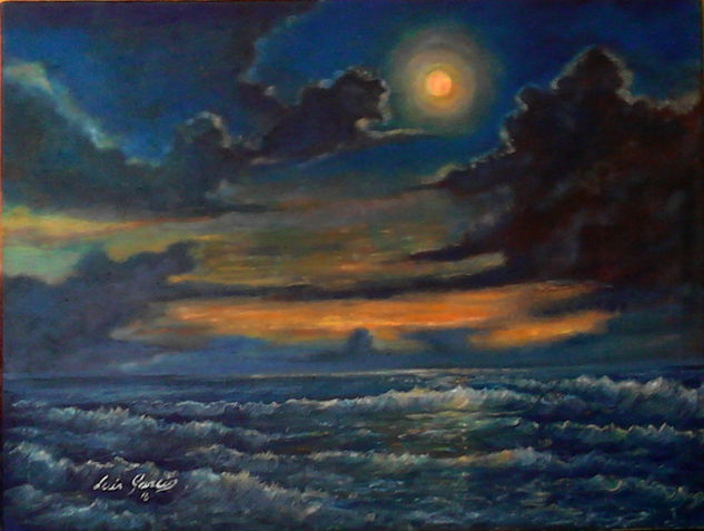 Atardecer en el mar con luna llena venezolana Oil Canvas Marine Painting