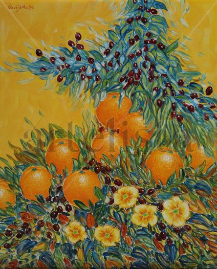 Zarzaparilla y naranjas Oil Canvas Floral Painting