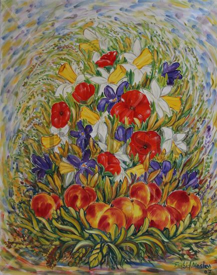 Flores y melocotones Oil Canvas Floral Painting