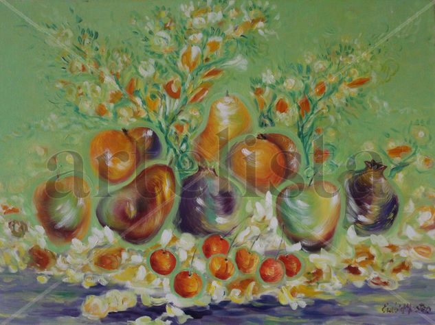 Flotando en verde Oil Canvas Floral Painting