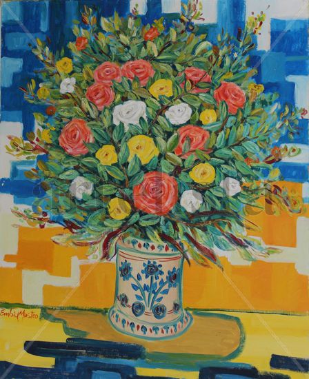 Jarron azul Oil Canvas Floral Painting