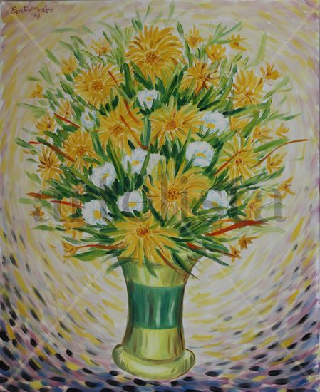 Jarron (Doronicum y ranumcuis) Oil Canvas Floral Painting