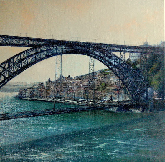 Puente Don Luis y Ribera de Oporto Óleo Lienzo Paisaje